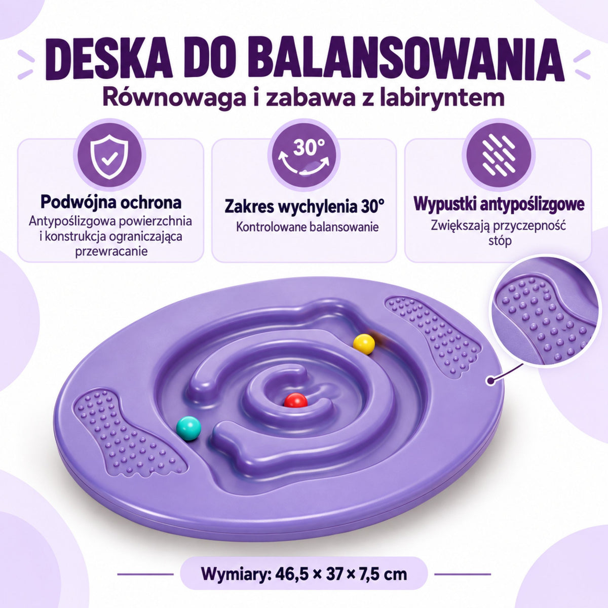 WOOPIE apvali balansinė lenta su labirintu, violetinė