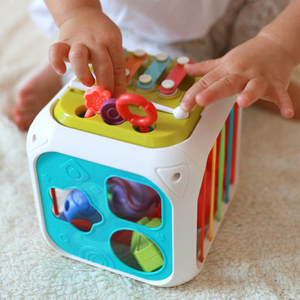 WOOPIE BABY sensorinis lavinamasis veiklų kubas su rūšiuokle