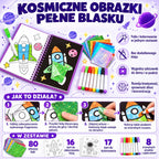 WOOPIE dailės rinkinys su blizgia folija ir spalvinimo kortelėmis „Kosmonautas“, 121 vnt.