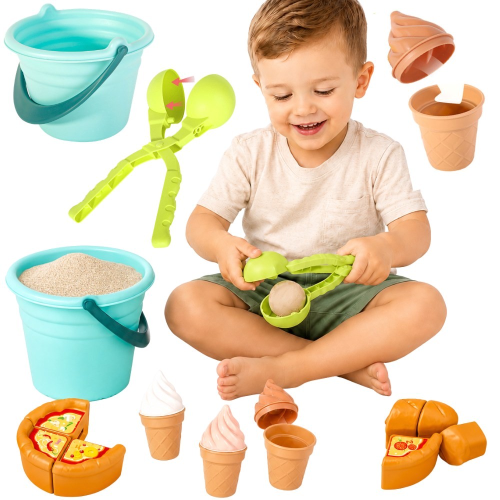 WOOPIE smėlio rinkinys „FUN ICE CREAM“ 2 in 1 – ledų fabrikas „Śnieżek“, 15 vnt.