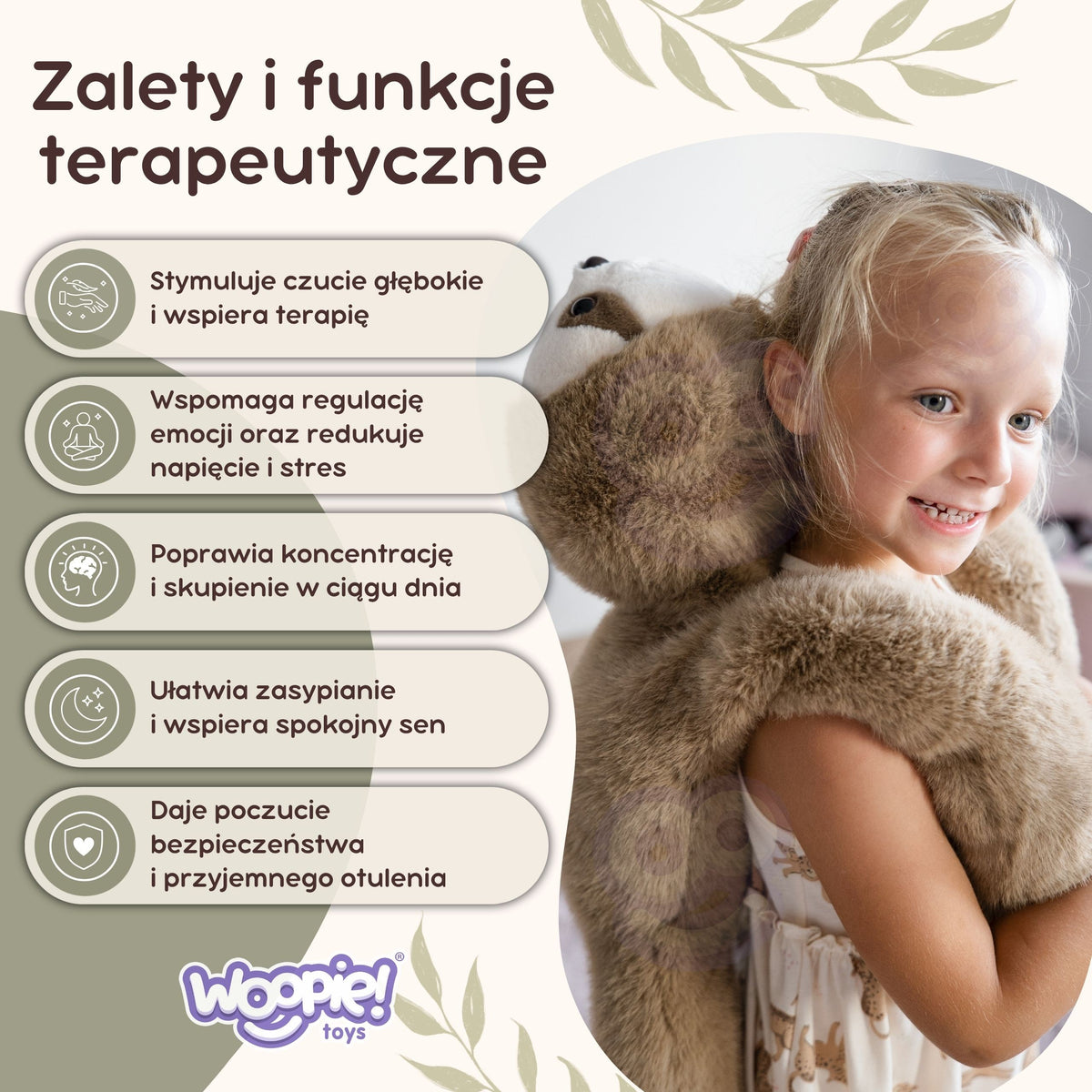 WOOPIE sveriamasis sensorinis pliušinis tinginys, 65 cm, 1 kg
