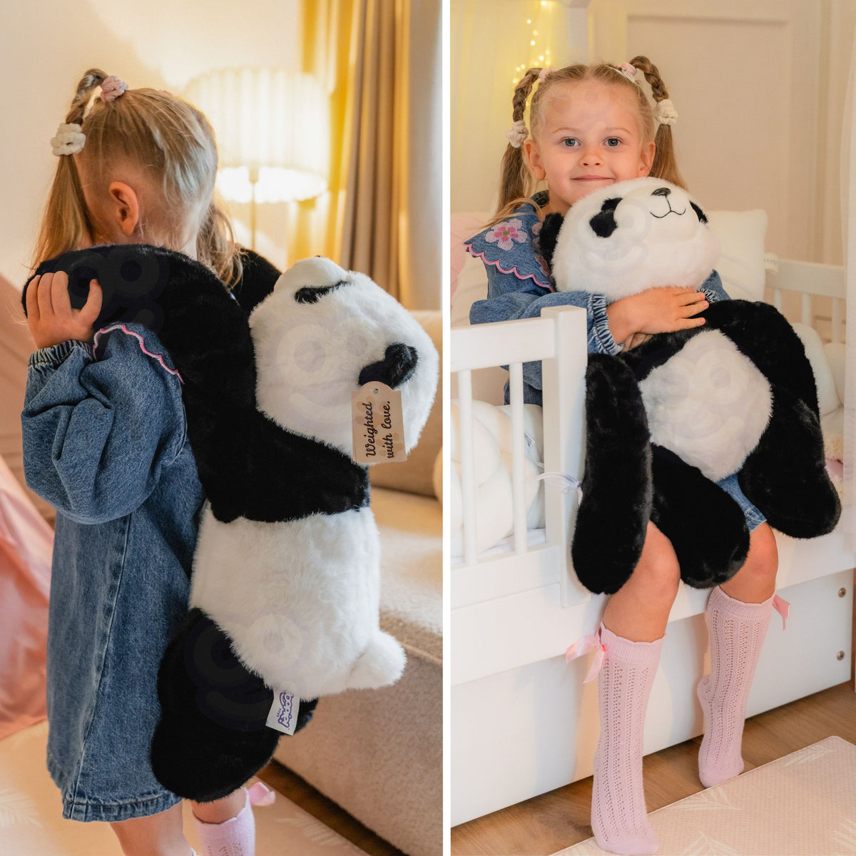WOOPIE sveriamoji sensorinė pliušinė panda, 65 cm, 2,5 kg