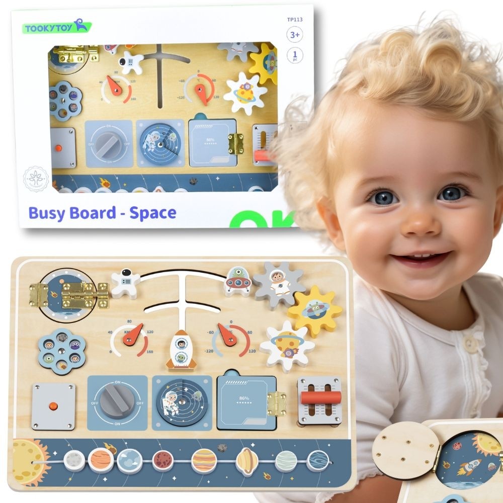 TOOKY TOY medinė Montessori lavinamoji lenta „Astronauto erdvėlaivis“