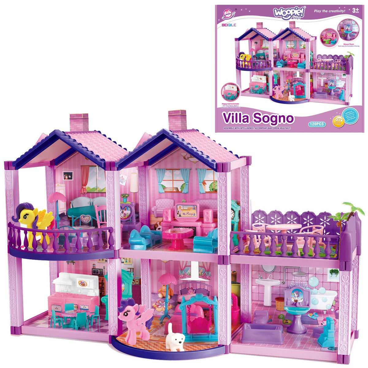 WOOPIE ponių lėlių namelis „PONY FANTASY VILLA“, 120 vnt.