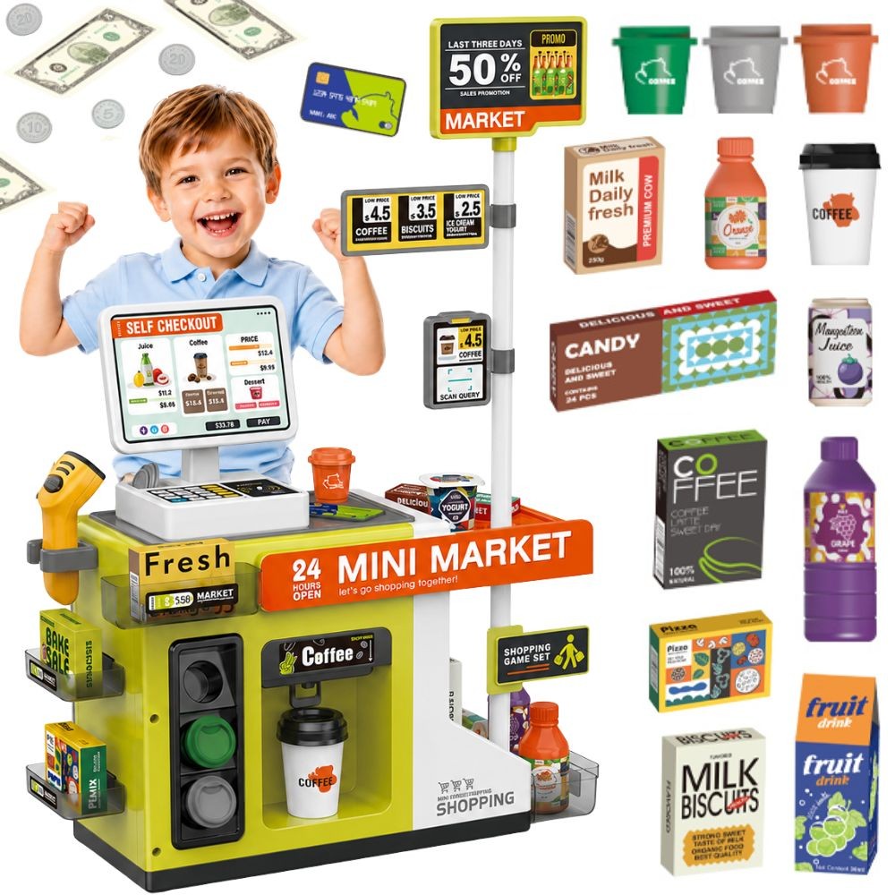 WOOPIE savitarnos kasa „Mini Market Express“ su priedais