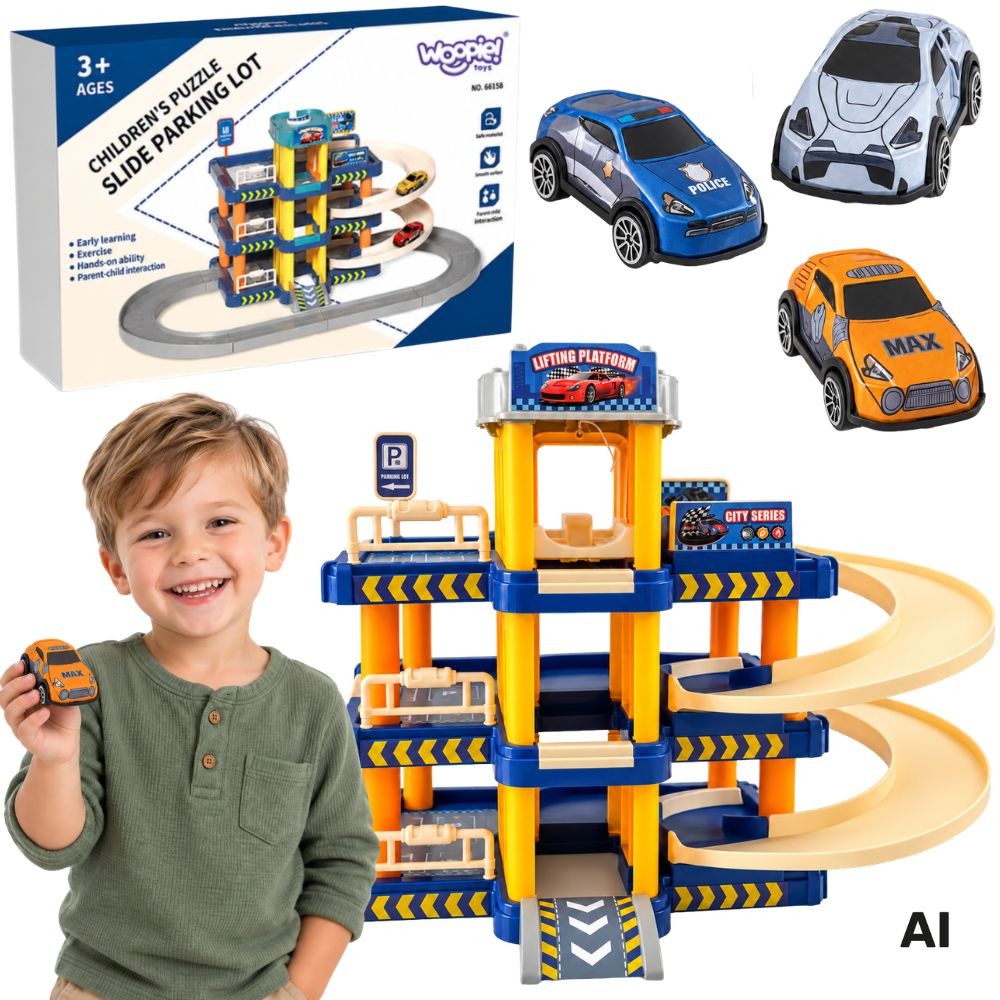 WOOPIE daugiaaukštis garažas su keltuvu ir automobiliais