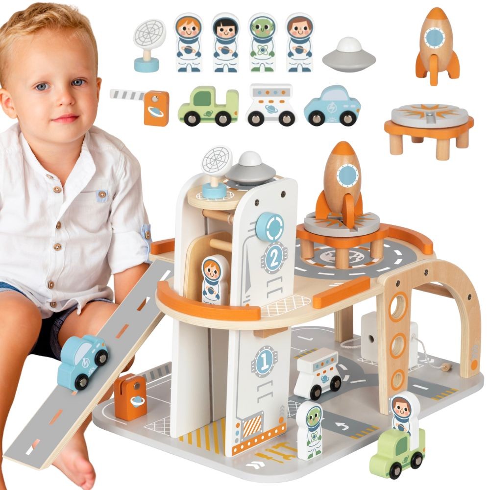 TOOKY TOY medinė kosminė stotis-parkingas