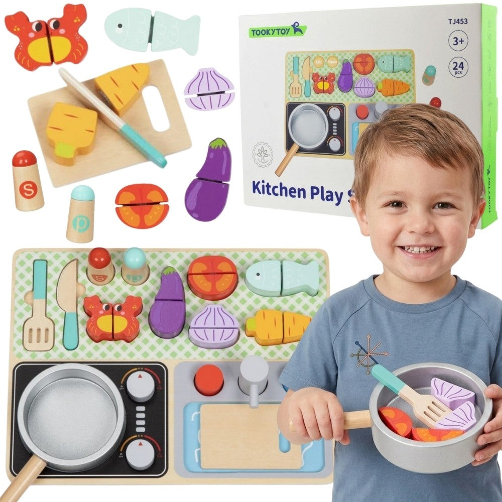 TOOKY TOY medinė virtuvėlė su priedais – mažojo virėjo rinkinys