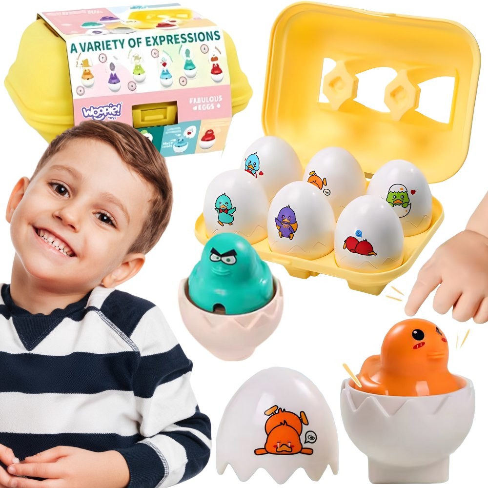 WOOPIE Montessori formų rūšiuoklis „Linksmi viščiukai kiaušiniuose“, 6 vnt.
