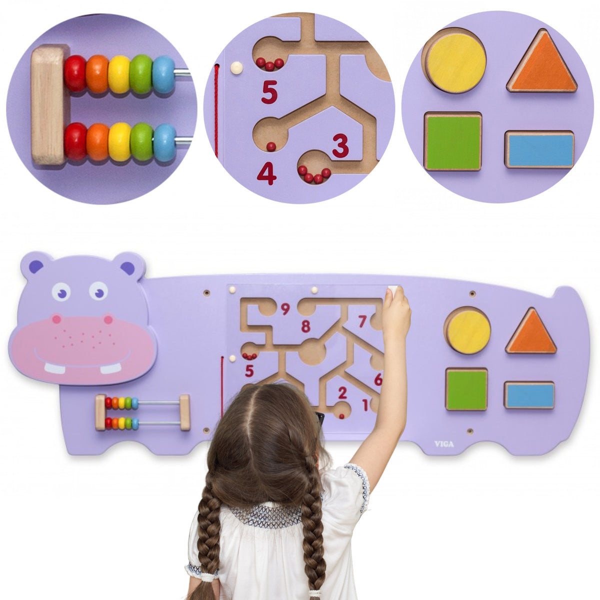 VIGA manipuliacinė jutiminė lenta „Begemotas“, FSC, Montessori