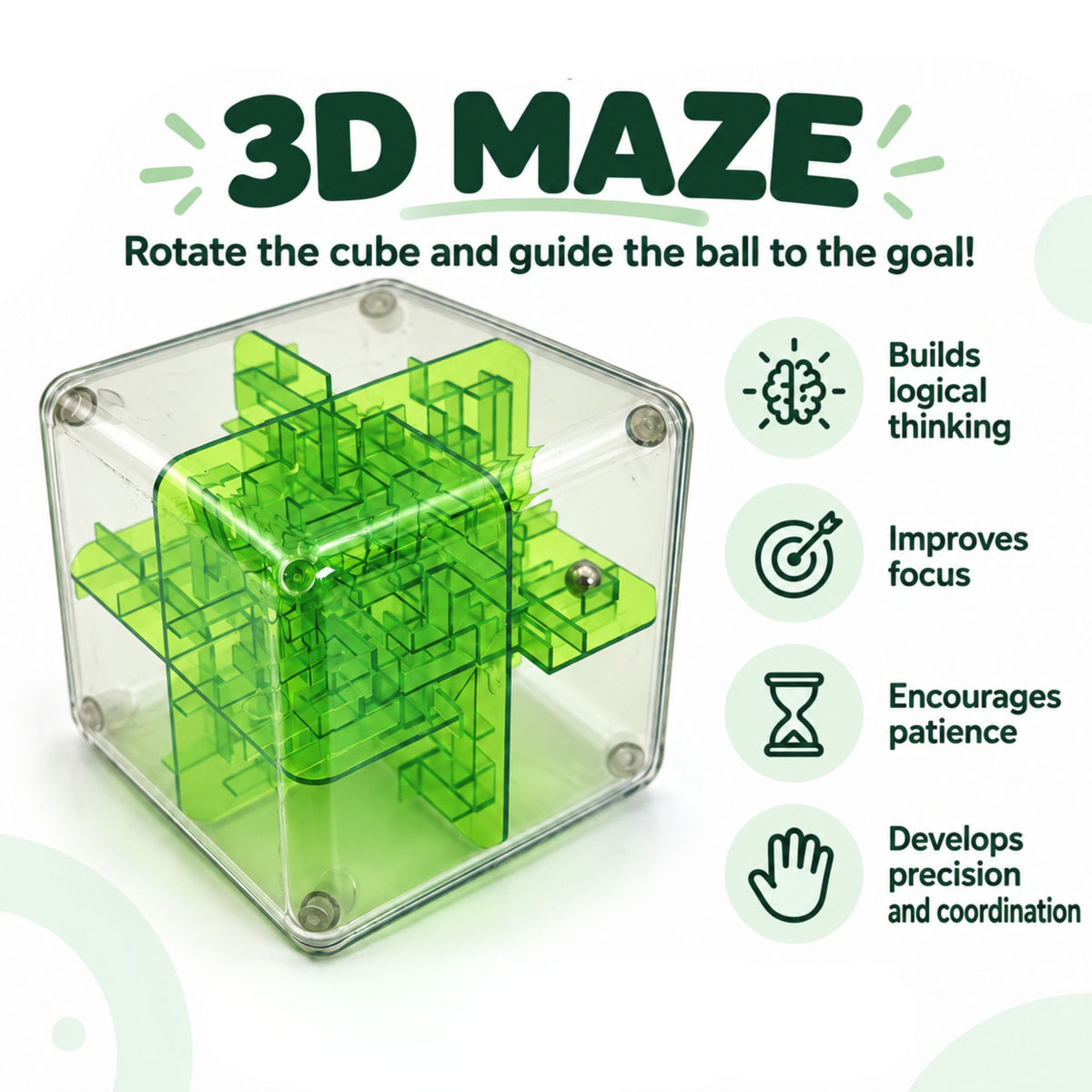 WOOPIE 3D labirintas-kubas su kamuoliuku, žalias