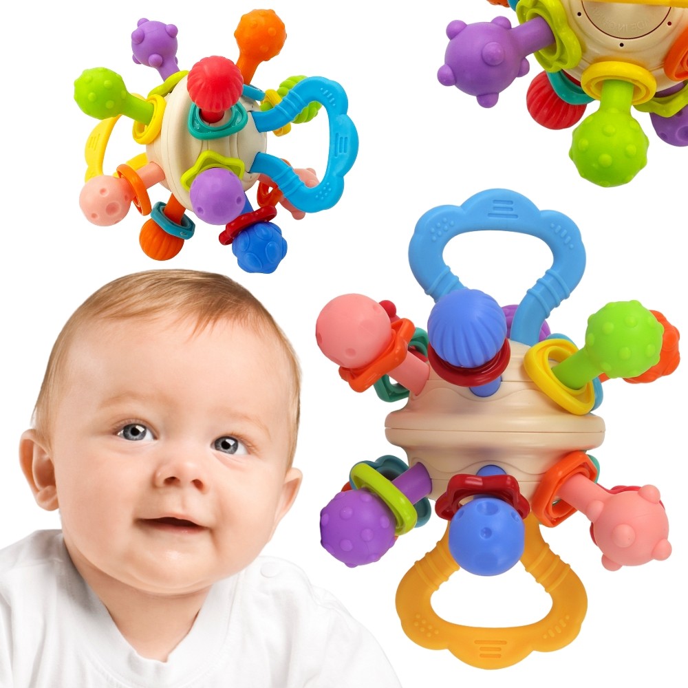 WOOPIE BABY minkštas barškutis-kramtukas „2 in 1“ – sensorinis žaislas kūdikiams, nuo 0 mėn.