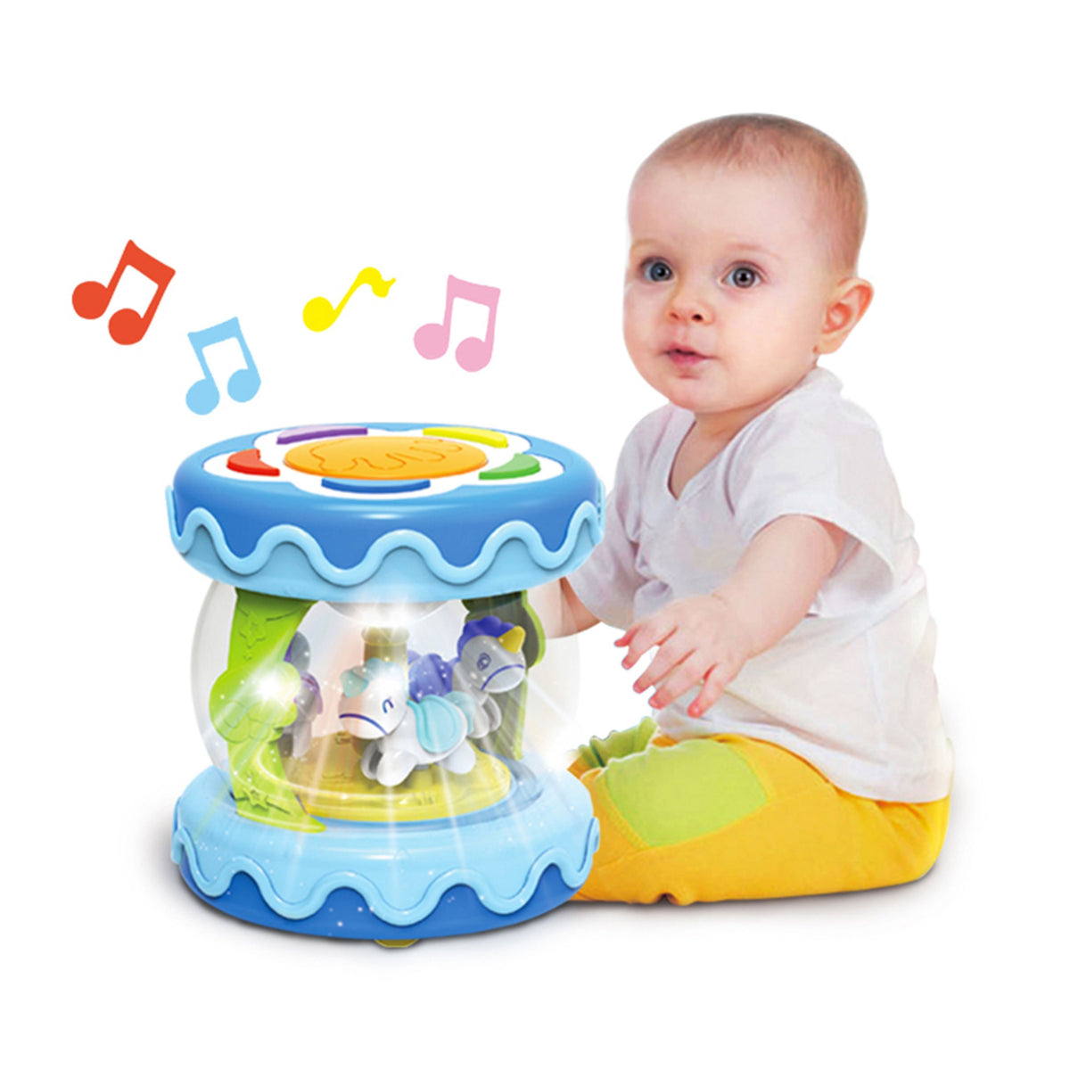 WOOPIE BABY muzikinis būgnelis-dėžutė-projektorius 3in1 ir volelis ropoti