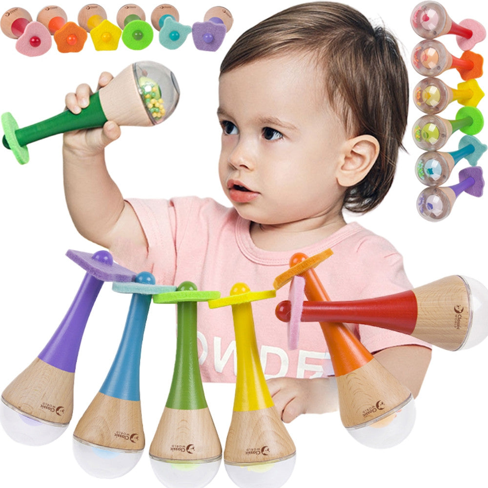 CLASSIC WORLD medinis 2 in 1 barškutis-marakasas „Vaivorykštė“, 1 vnt.