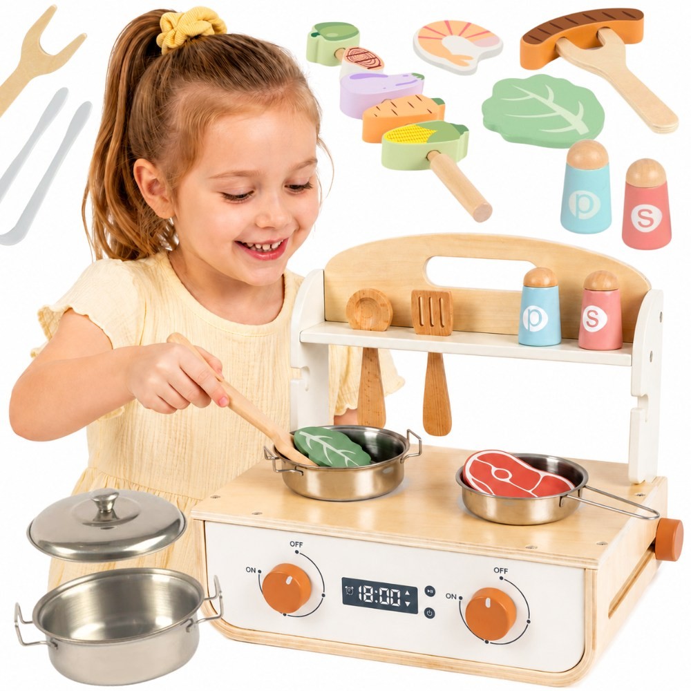 TOOKY TOY medinė viryklė su griliu ir priedais