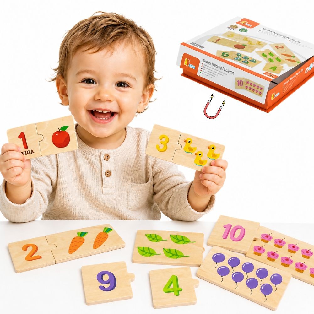 VIGA medinių Montessori dėlionių rinkinys „Suderink skaičius“