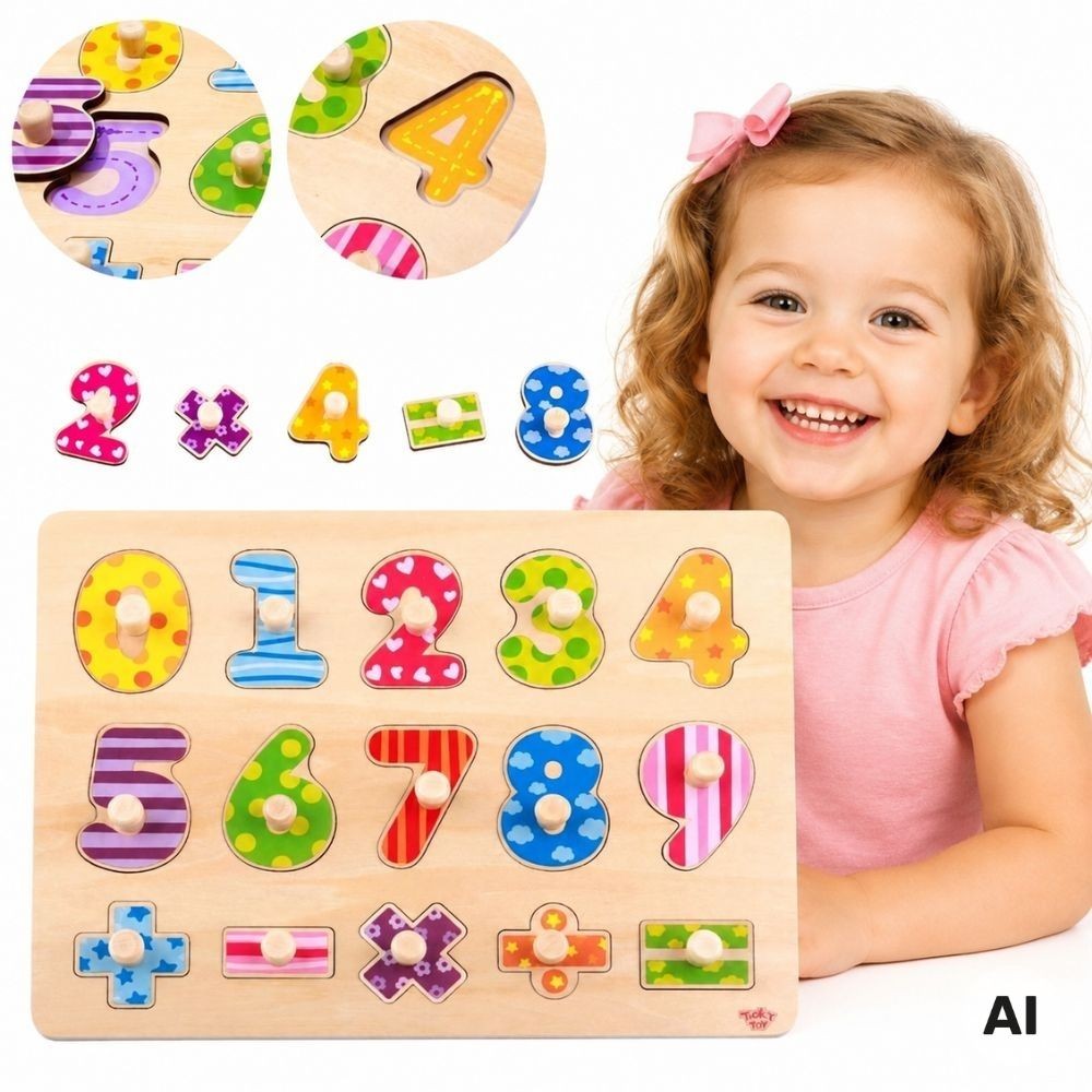 TOOKY TOY medinė dėlionė su rankenėlėmis – mokomės skaičiuoti, skaičiai