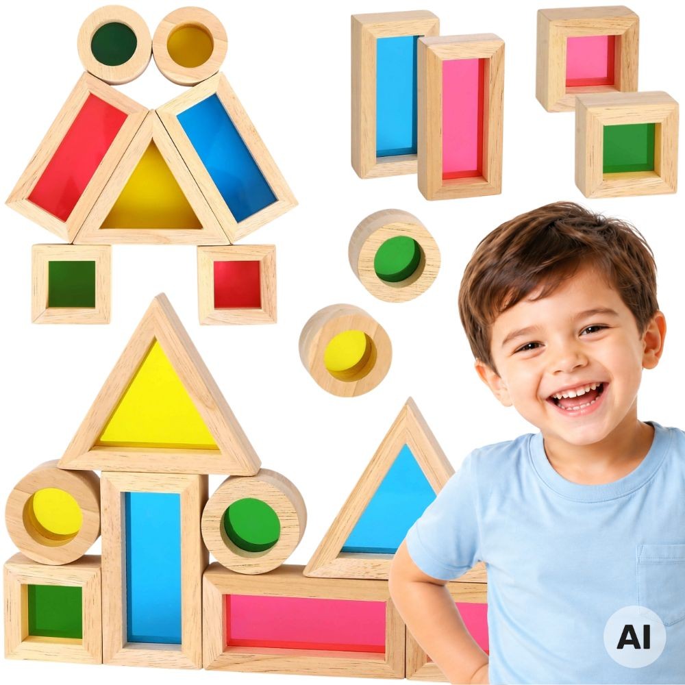TOOKY TOY medinės spalvotos veidrodinės kaladėlės, 8 vnt., FSC