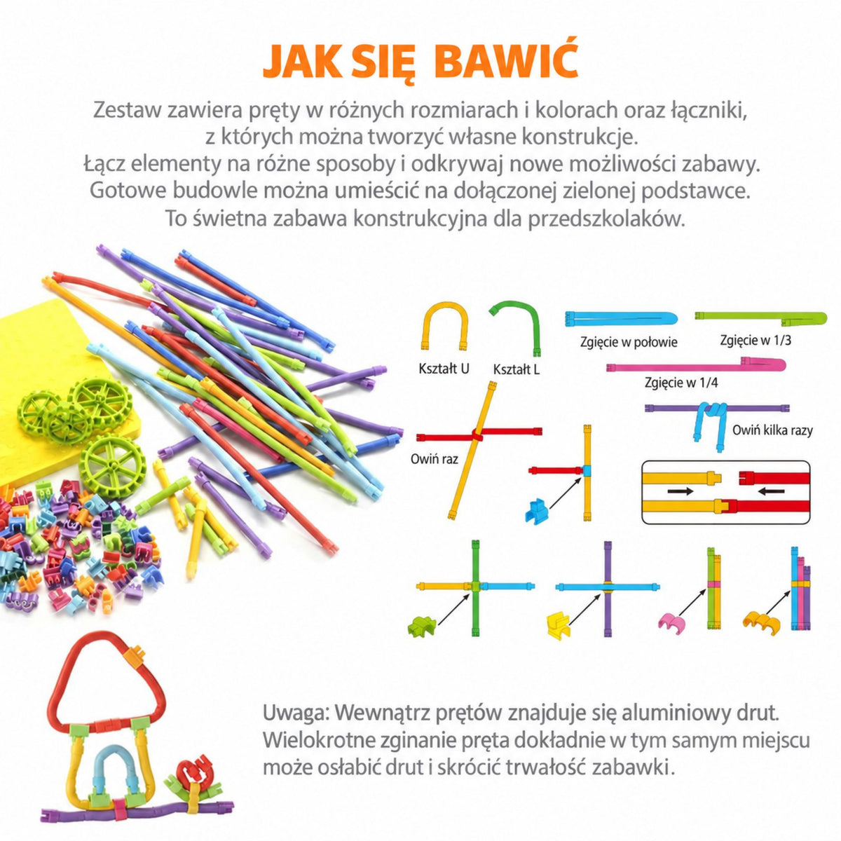 WOOPIE 3D kūrybinis konstruktorius iš lanksčių pagaliukų, 85 vnt.