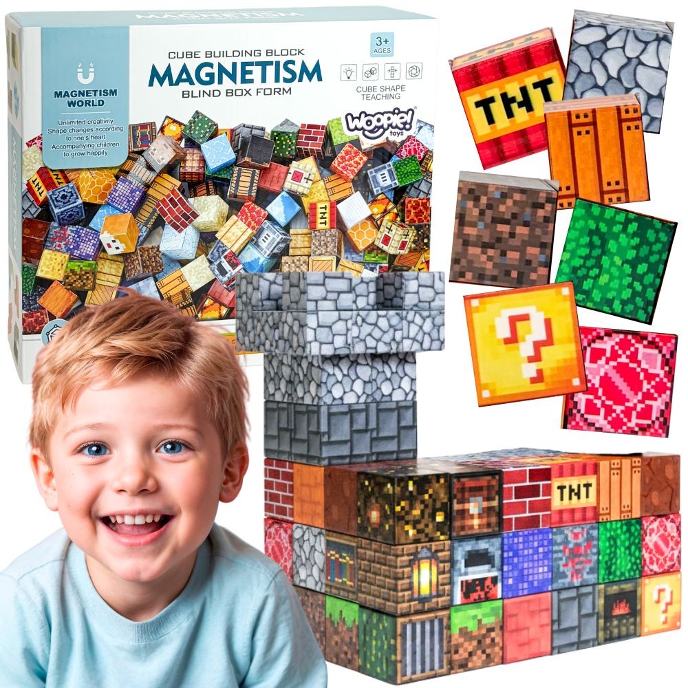 WOOPIE 3D magnetinės lavinamosios kubelių kaladėlės „Blind Box“, 63 vnt.