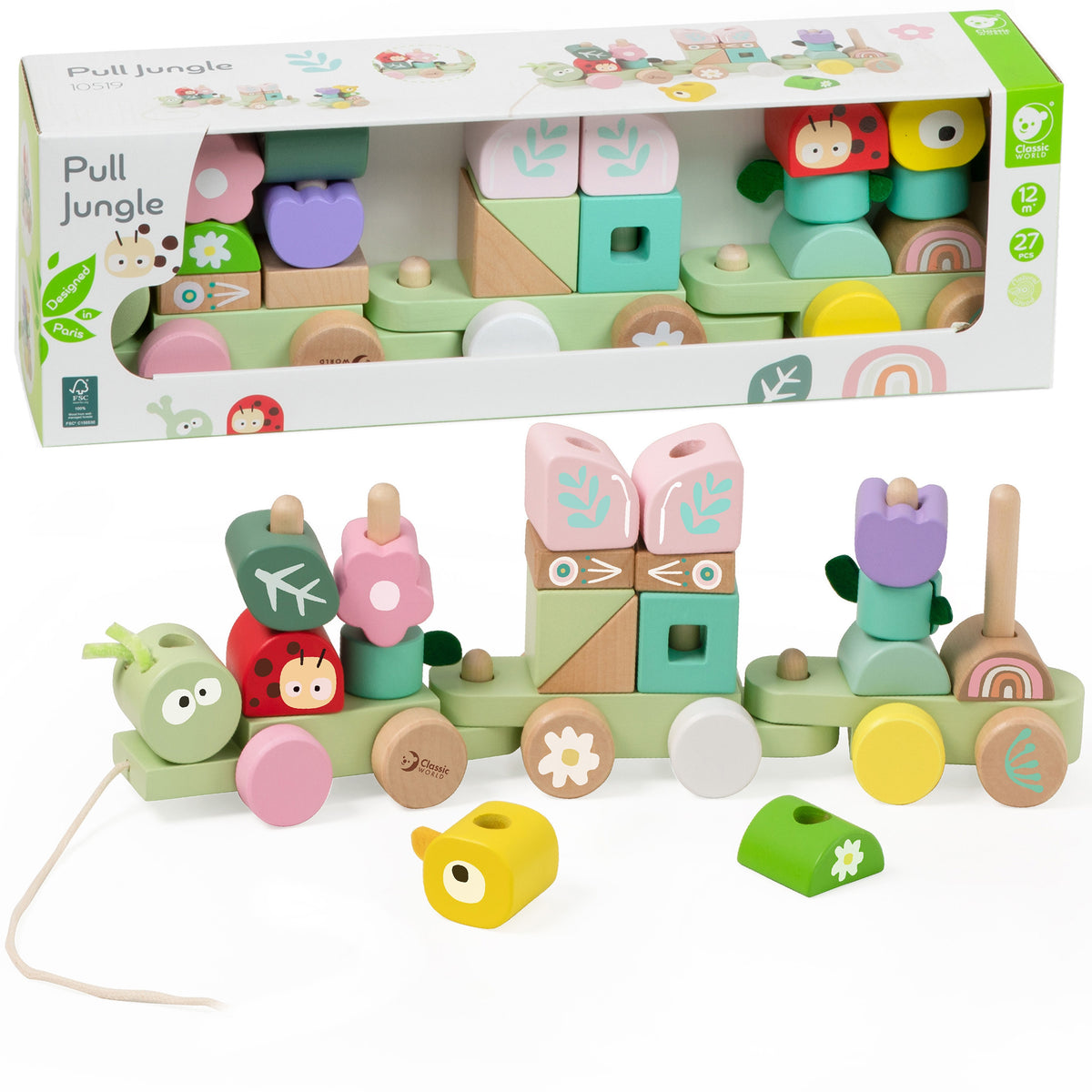 CLASSIC WORLD Montessori medinis traukinukas-vikšriukas – dėlionė