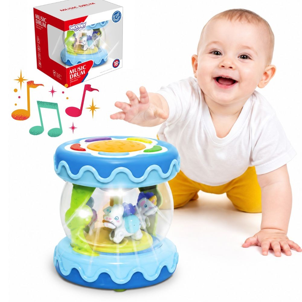 WOOPIE BABY muzikinis būgnelis-dėžutė-projektorius 3in1 ir volelis ropoti