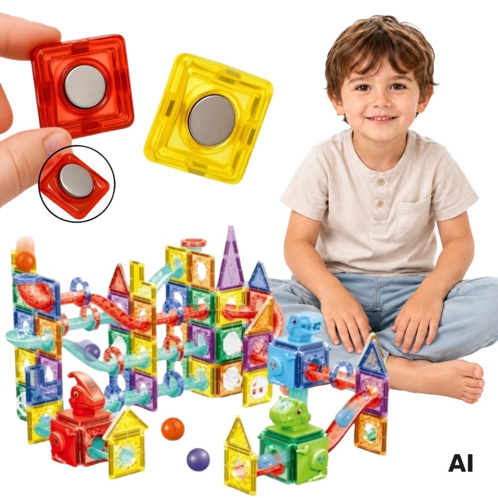 WOOPIE 3D magnetinės lavinamosios kaladėlės – kamuoliukų trasa, 170 vnt.