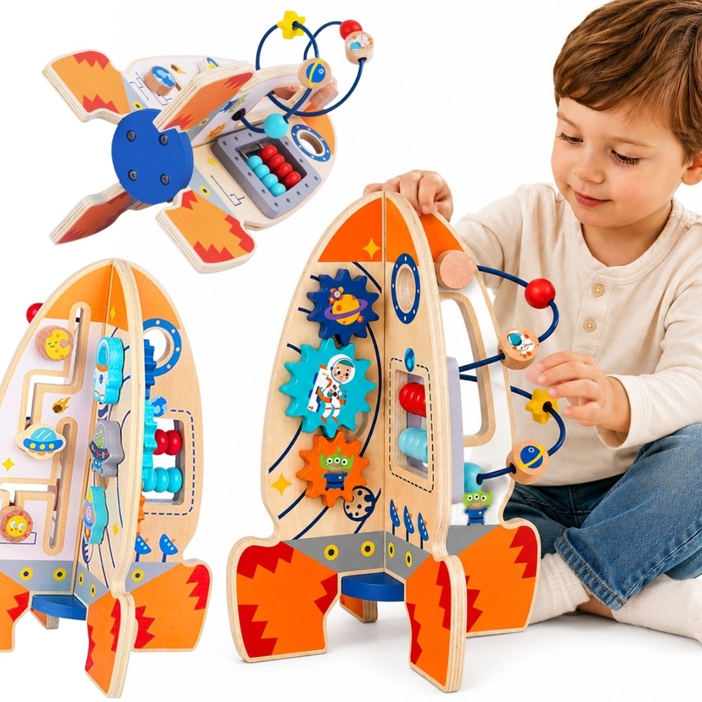 TOOKY TOY didelis medinis lavinamasis žaislas – daugiafunkcė raketa