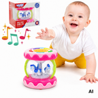 WOOPIE BABY rožinis muzikinis būgnelis-dėžutė-projektorius 3in1 ir volelis ropoti