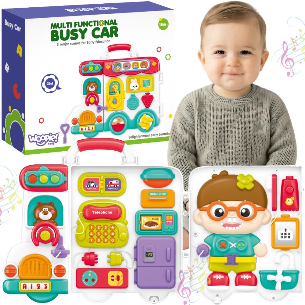 WOOPIE BABY interaktyvi lavinamoji lenta-lagaminėlis „Automobilis“ 3in1