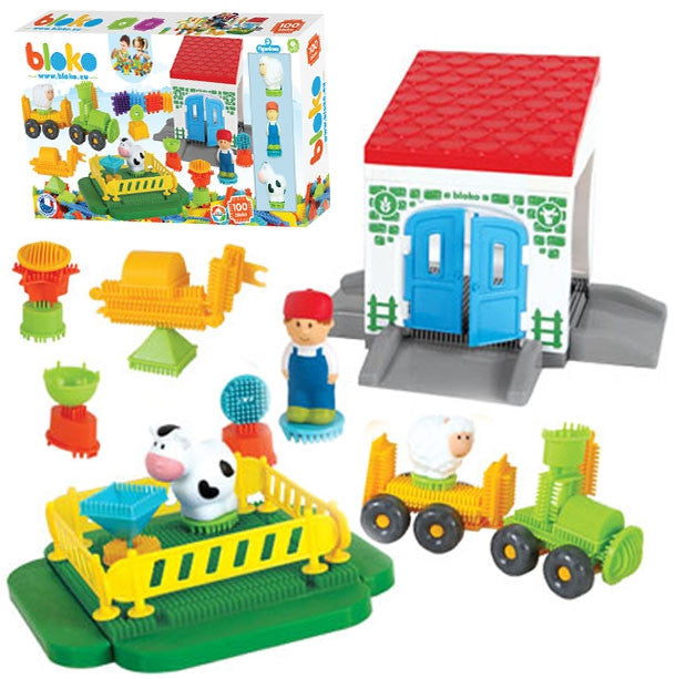 MOCHTOYS konstruktorius „Ežiukai“ ŪKIS dėžutėje – 100 detalių + 3 figūrėlės
