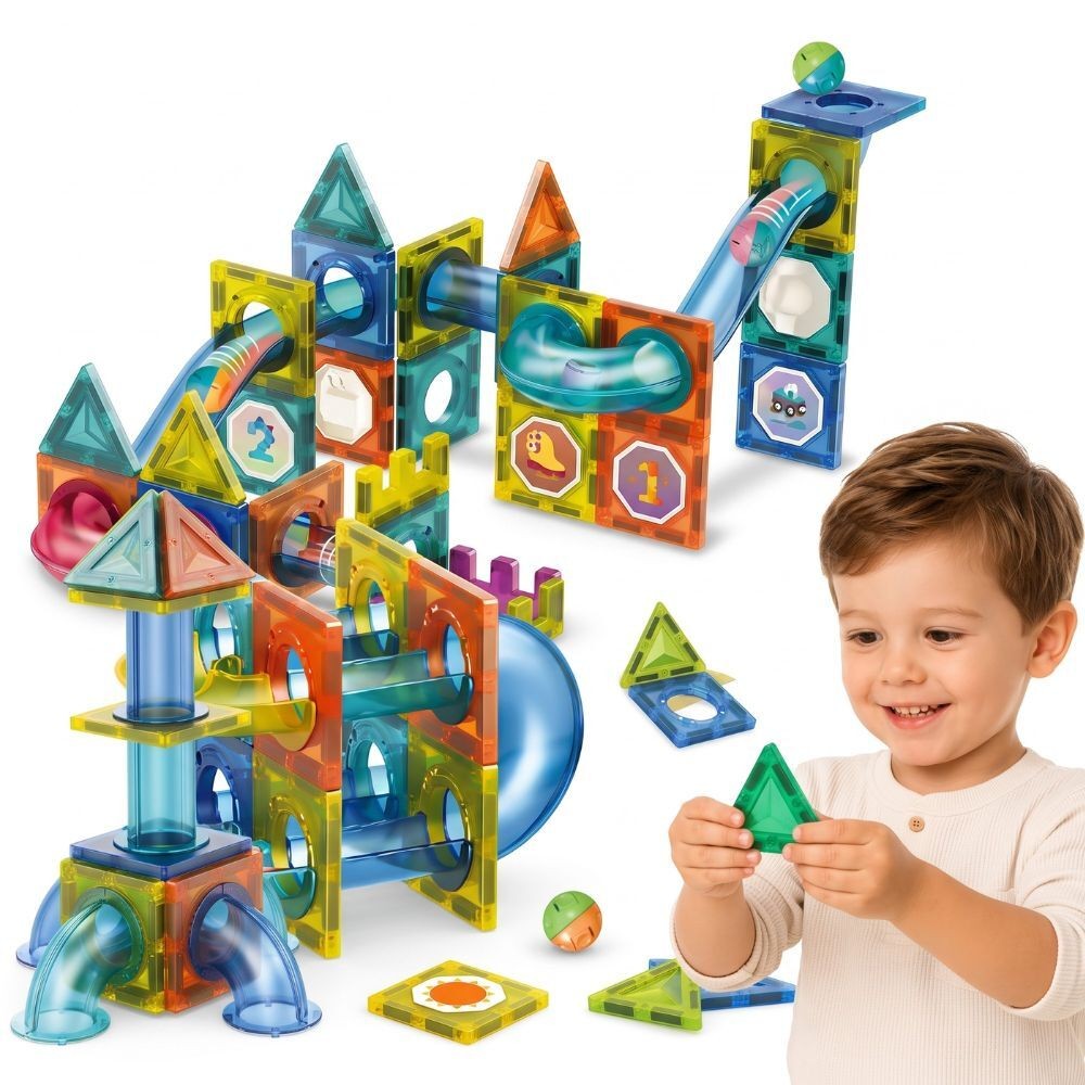 WOOPIE 3D magnetinės lavinamosios kaladėlės – kamuoliukų trasa, 42 vnt.