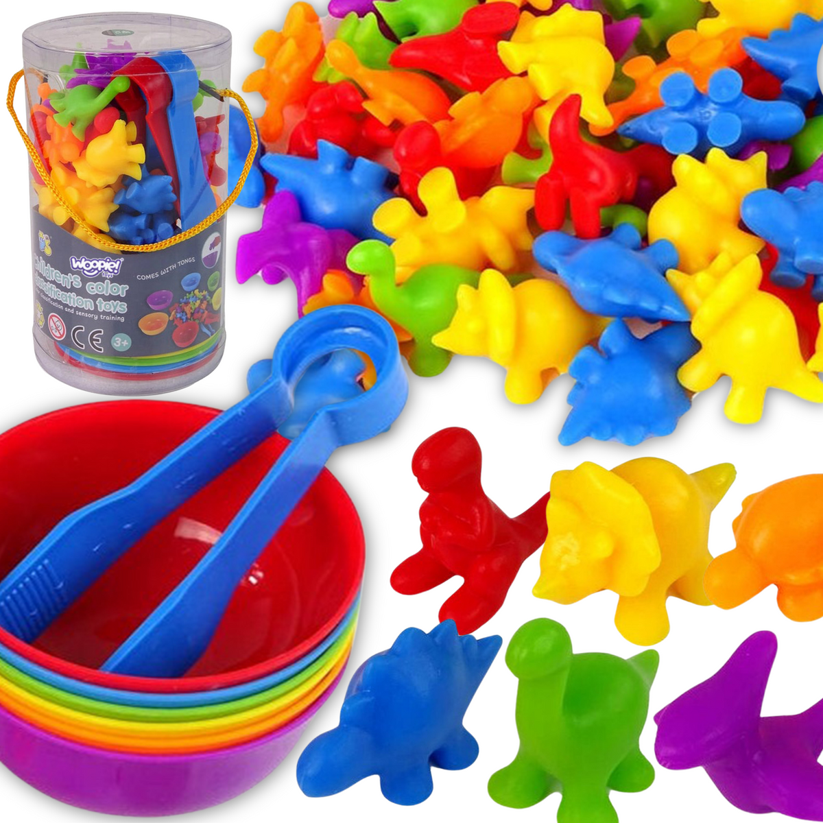 WOOPIE Montessori lavinamasis spalvų rūšiavimo žaidimas „Dinozaurai“, 56 vnt.