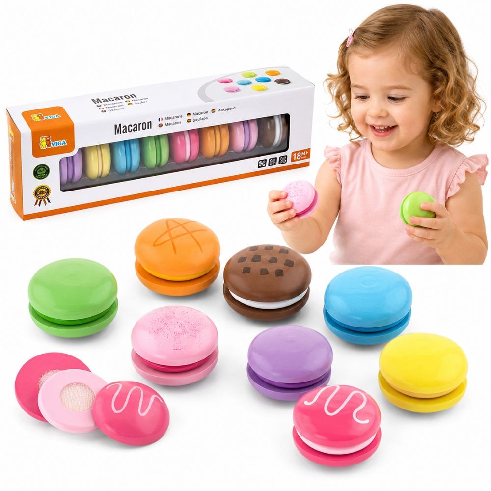VIGA mediniai spalvoti macarons sausainiai, 8 vnt.