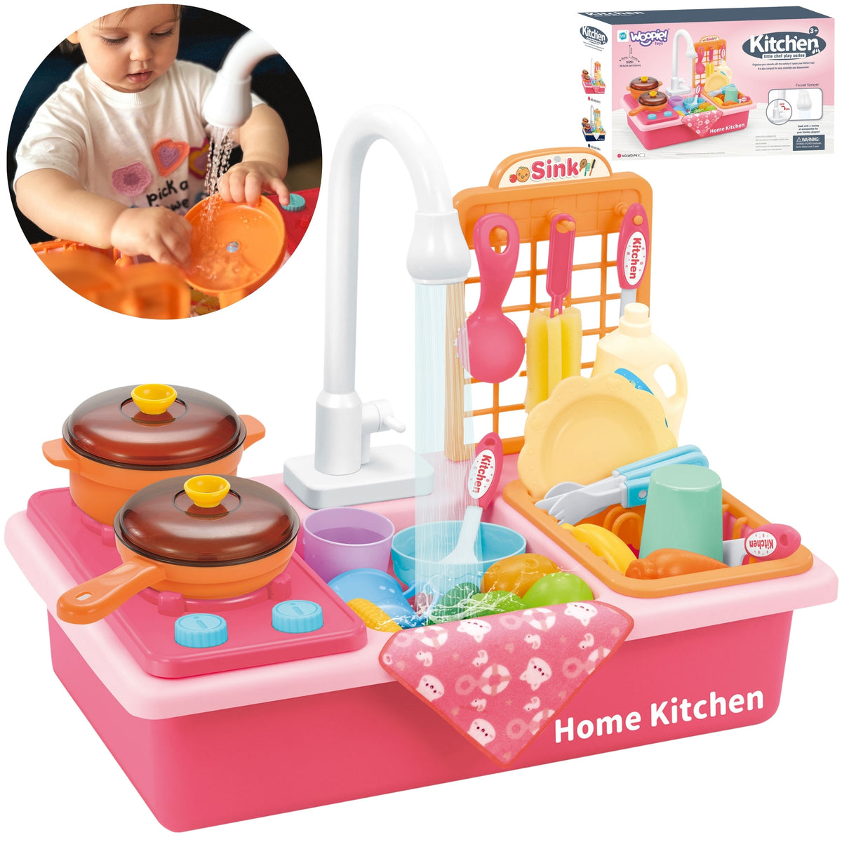 WOOPIE 2 in 1 vaikiška kriauklė su virykle, rožinė