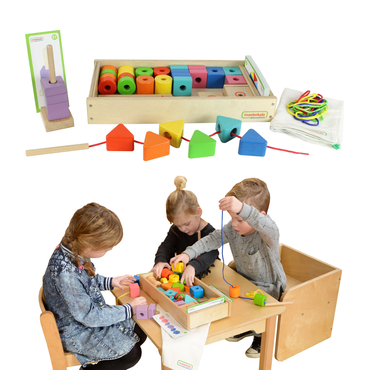 MASTERKIDZ didelis medinis Montessori vėrimo rinkinys