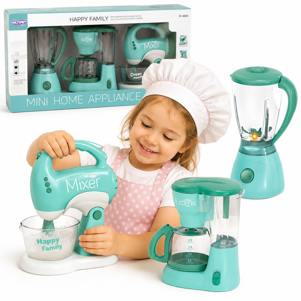 WOOPIE 3 in 1 vaikiškos buitinės technikos rinkinys: mikseris, blenderis, virtuvės kombainas