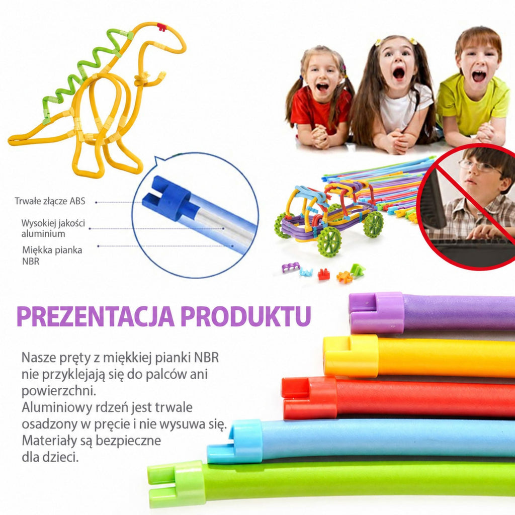 WOOPIE 3D kūrybinis konstruktorius iš lanksčių pagaliukų, 160 vnt.