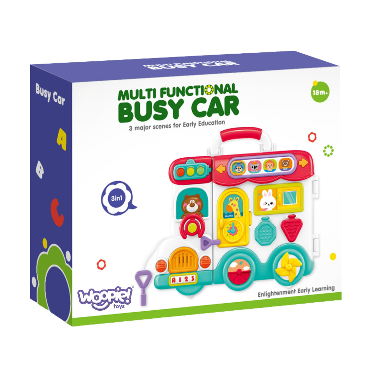 WOOPIE BABY interaktyvi lavinamoji lenta-lagaminėlis „Automobilis“ 3in1