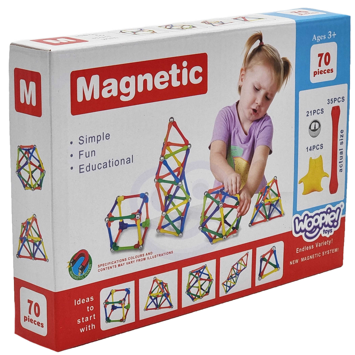 WOOPIE magnetinis konstruktorius su rutuliukais, 70 vnt.
