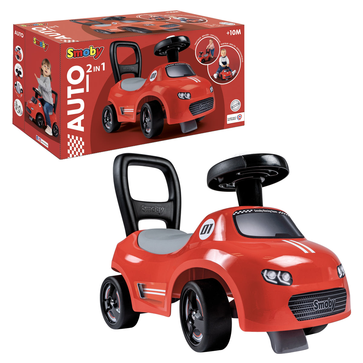 Smoby raudonas paspiriamas automobilis su signalu