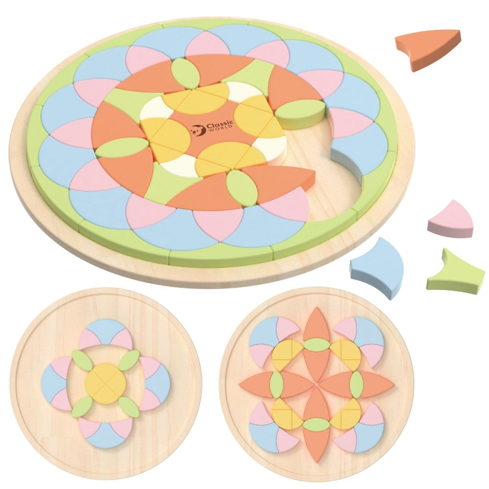 CLASSIC WORLD pastelinė mandala – Montessori mozaikos dėlionė „Gėlės“