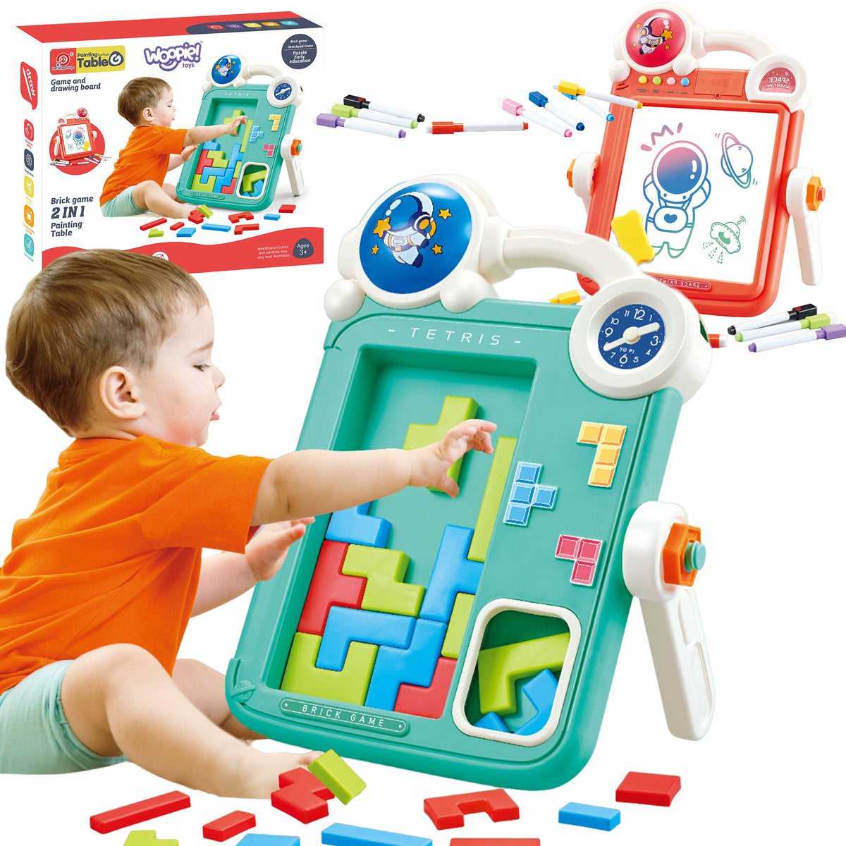 WOOPIE 2 in 1 dvipusė piešimo lenta su tetrio žaidimu