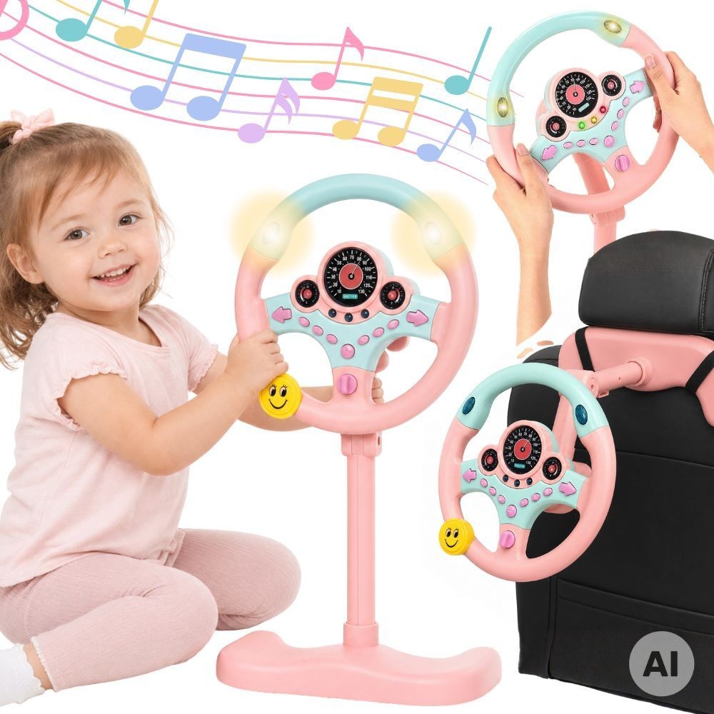 WOOPIE interaktyvus automobilio vairas su šviesomis, rožinis