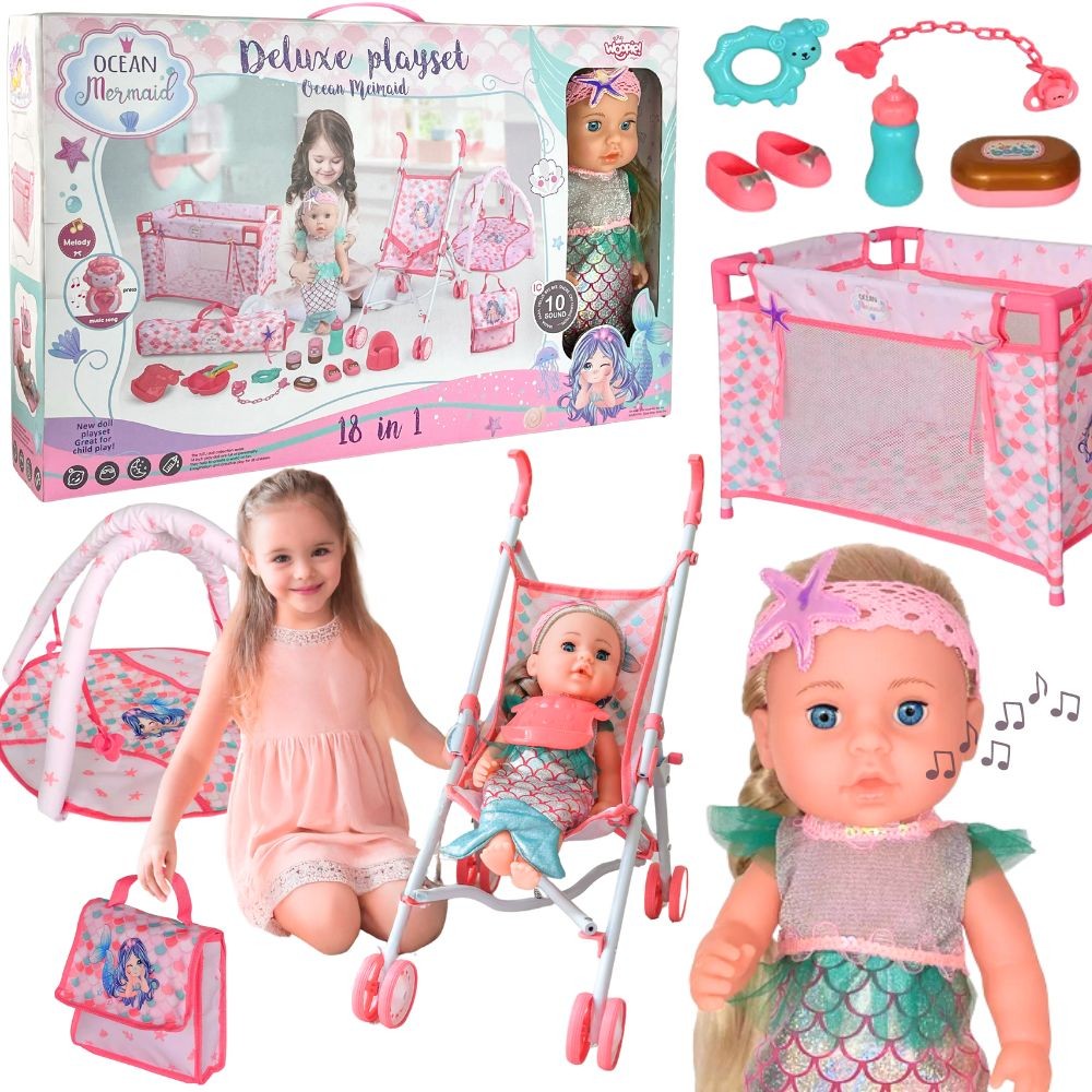 WOOPIE ROYAL XXL 18 in 1 interaktyvus auklės rinkinys su lėle undinėle, 36 cm