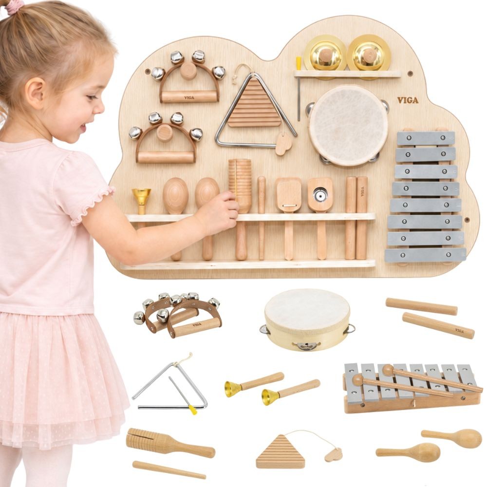 VIGA medinė muzikinė lenta – 12 mušamųjų instrumentų rinkinys