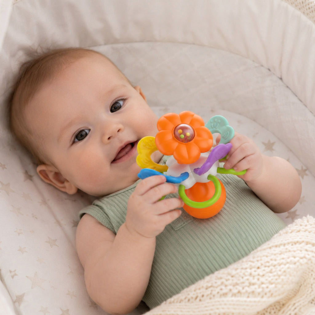 WOOPIE BABY sensorinis barškutis-kramtukas „Gėlytė“, nuo gimimo