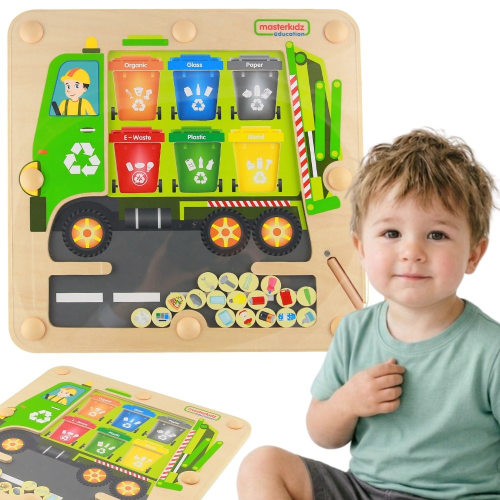 MASTERKIDZ magnetinė lenta „Atliekų rūšiavimas“ – Montessori šiukšliavežė