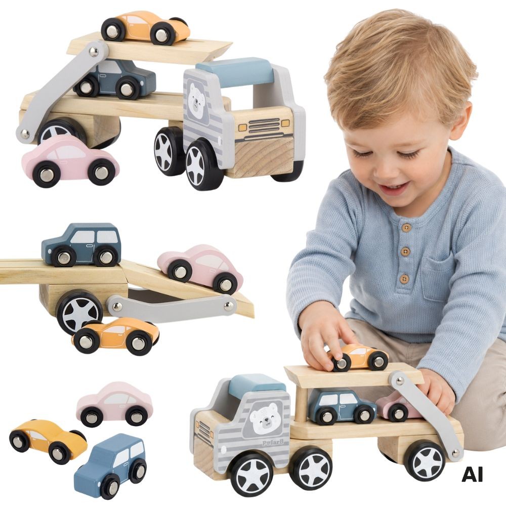 VIGA PolarB medinis autovežis su mašinėlėmis, Montessori