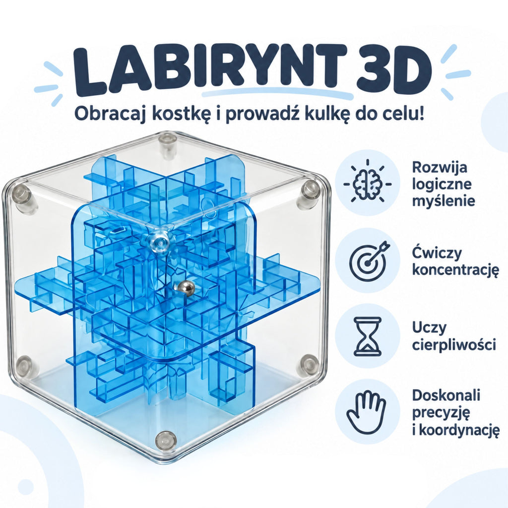 WOOPIE 3D labirintas-kubas su kamuoliuku, mėlynas